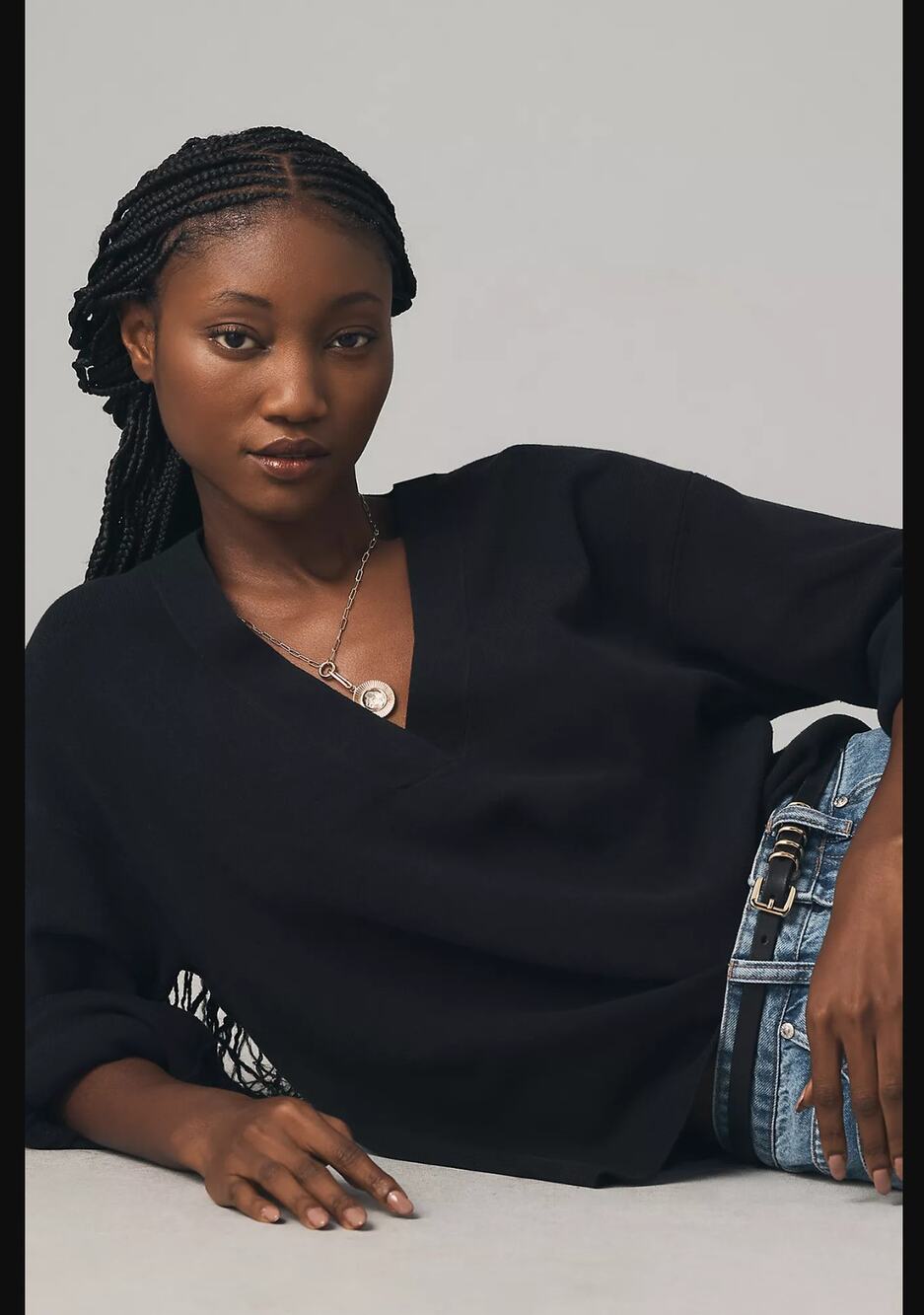 EUC Good American Black V-Neck Sweater - XXS/XS